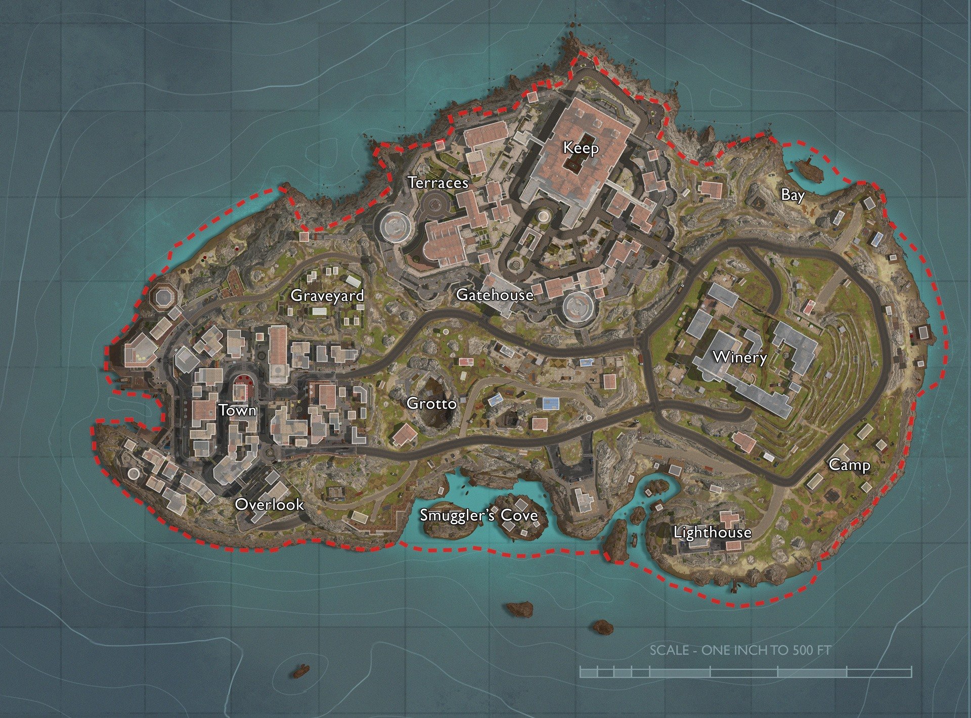 Mapa táctico de Fortune's Keep con los 12 POIs y callouts