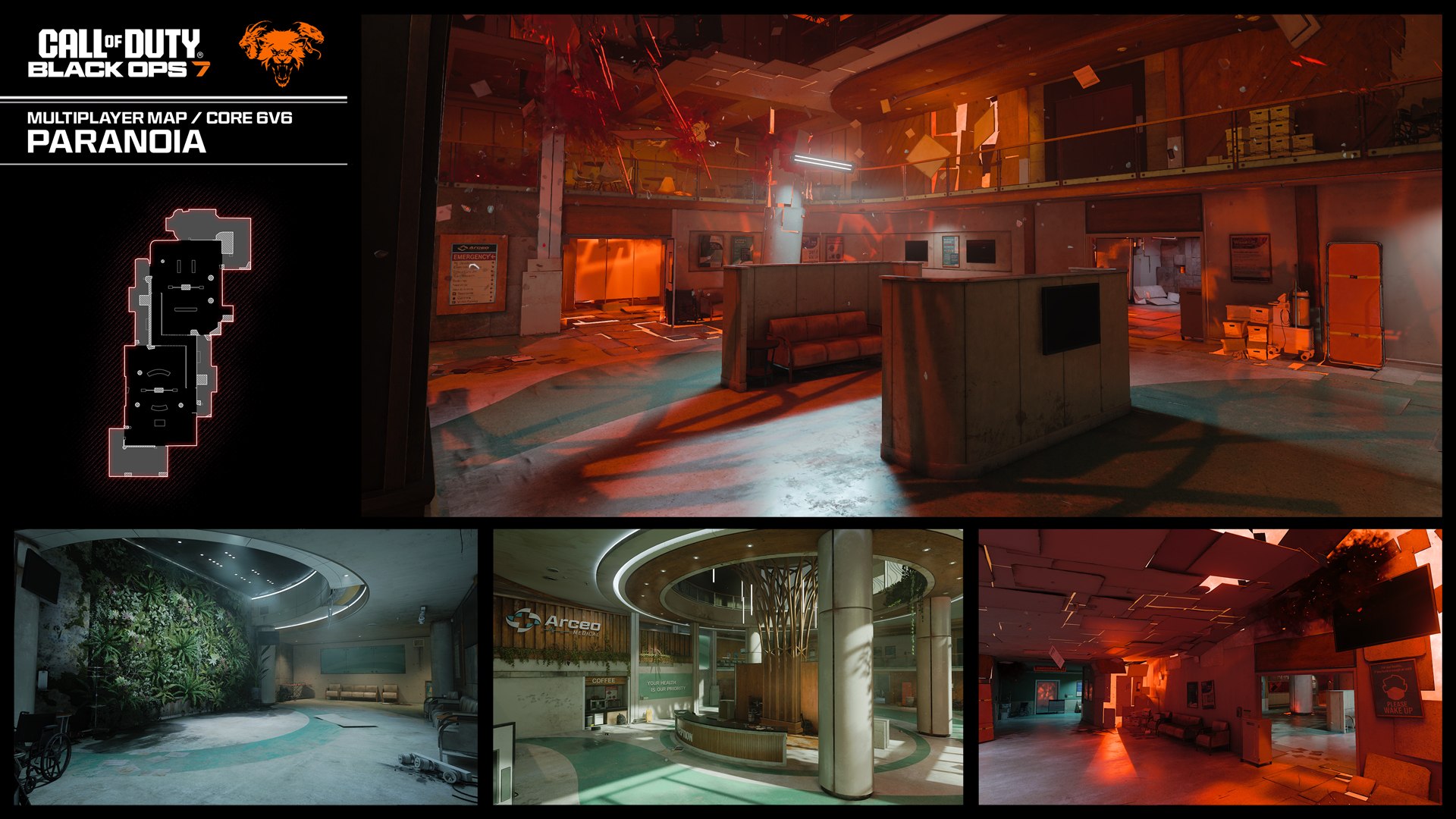 Paranoia en Black Ops 7 — plano del mapa (minimapa) y vistas oficiales