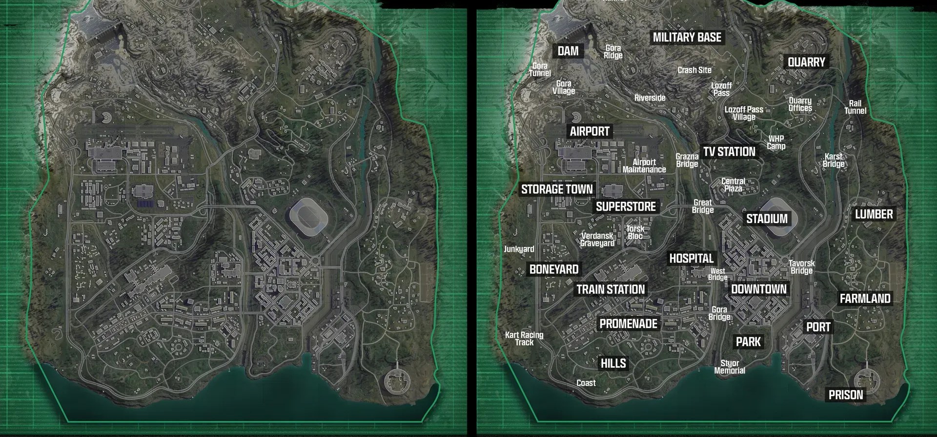 Mapa táctico de Verdansk con todos los POIs y callouts